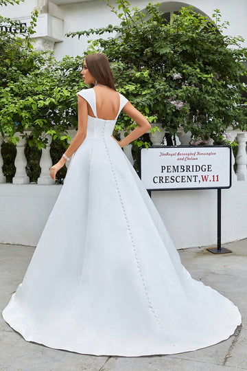 Enkelt Ivory Satin A-Line brudekjole